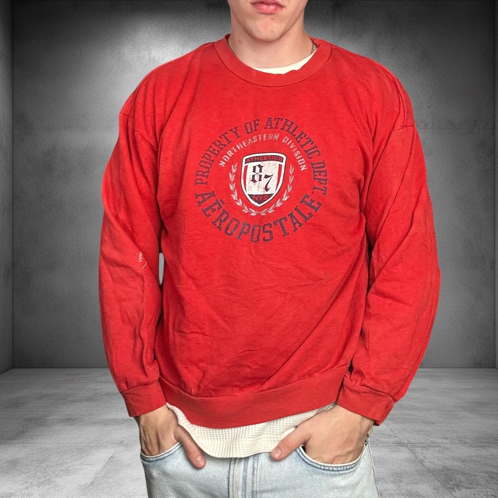 Vintage Aeropostale Red Collegiate Crewneck Sweatshirt Boxy Distressed 90s Y2K - Picture 1 of 9